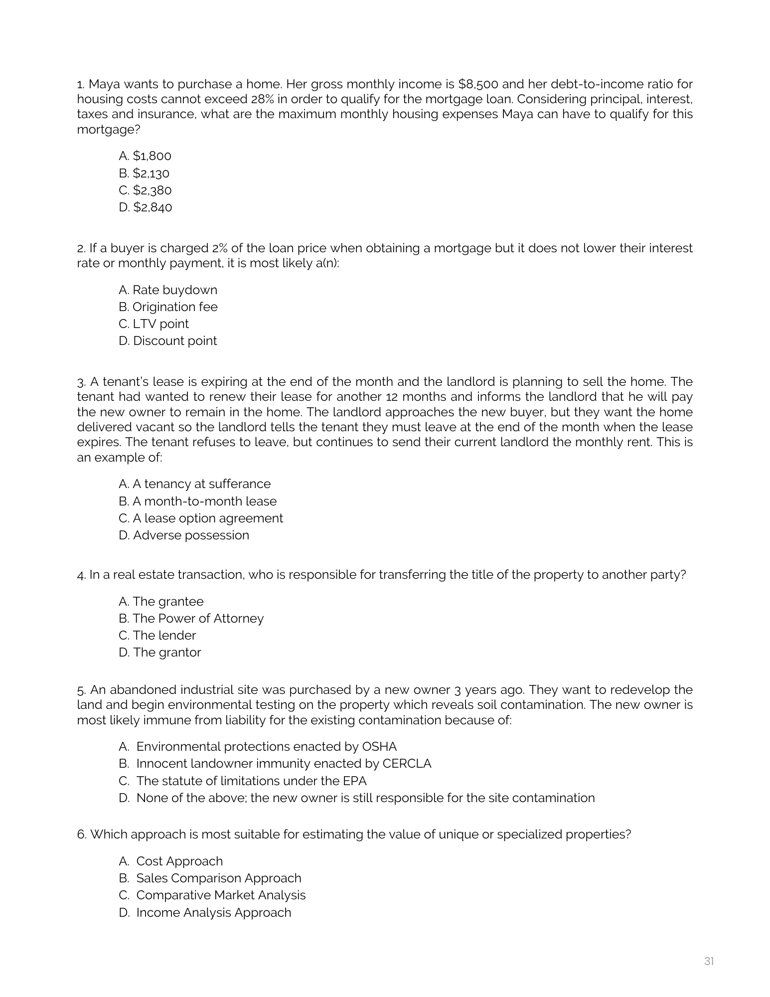 50-question real estate practice exam included