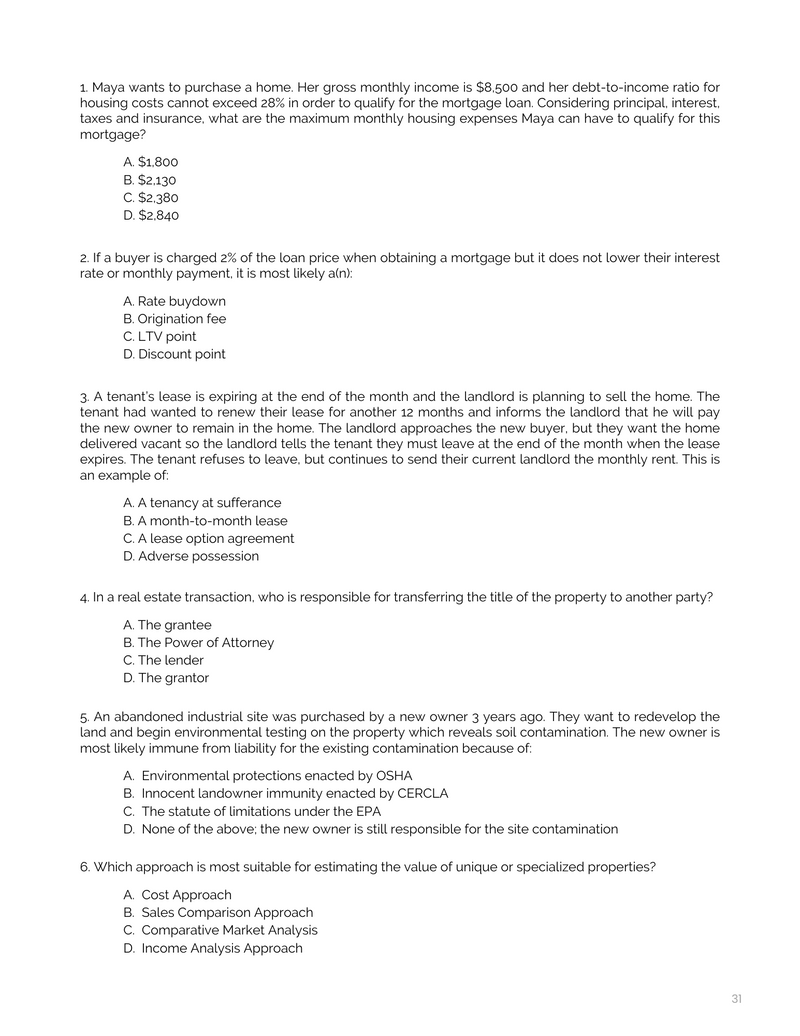 50-question real estate practice exam included