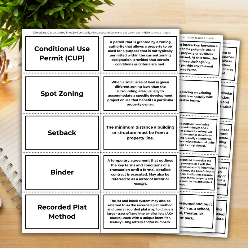 Real Estate Flashcards to print at home